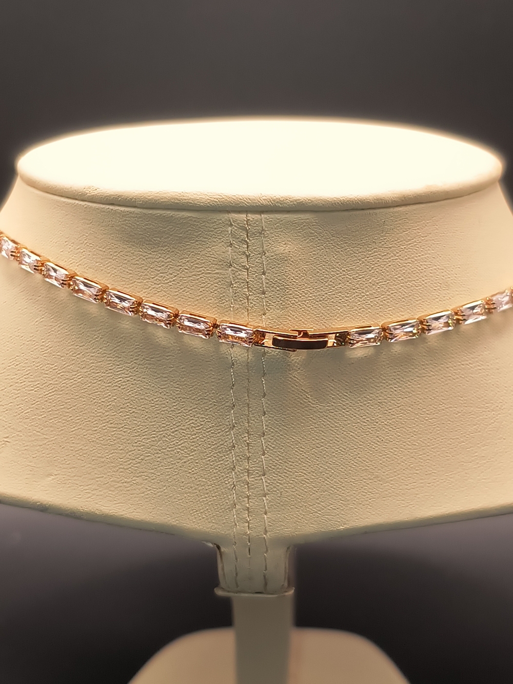 Gold Baguette Tennis Choker Necklace Initial A Pendant Rhinestone 16" Clasp - Picture 3 of 4